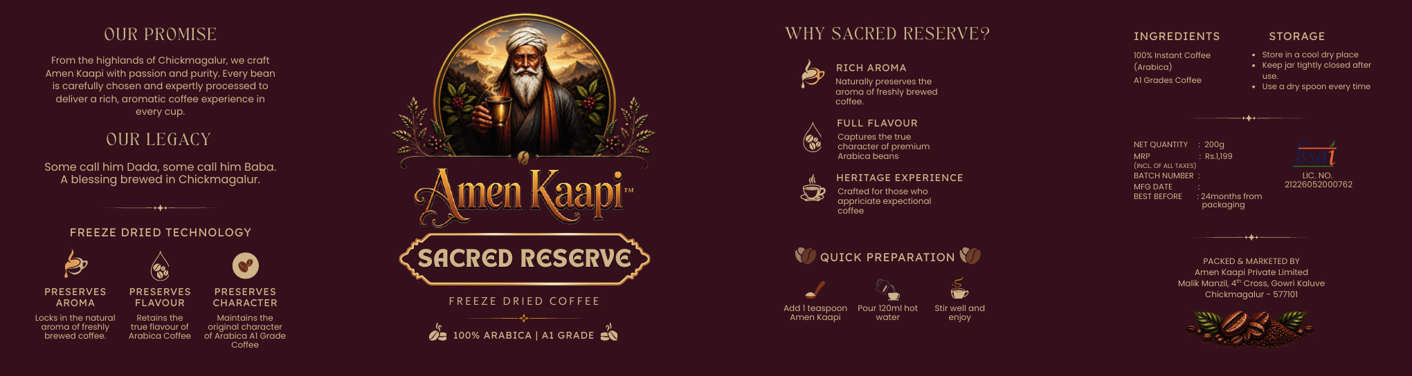 The full Sacred Reserve label, unrolled